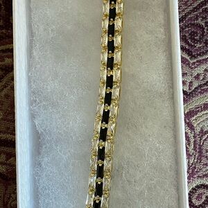 Gold-Tone Rhinestone Bracelet with Black Inlay